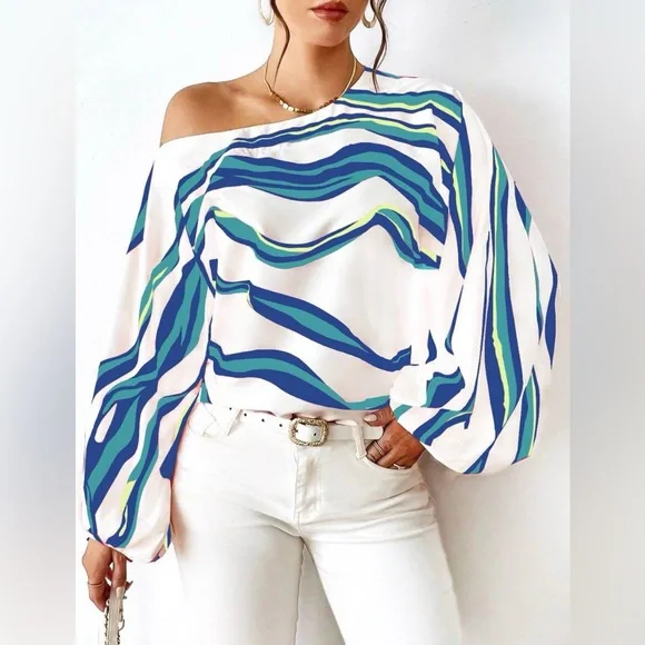 #18 Blue Wave Stripe Blouse-NWT🏷️ - Picture 1 of 3